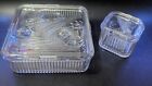 VTG SET OF 2 FEDERAL GLASS CLEAR REFRIGERATOR DISH BOXES EMBOSSED LIDS