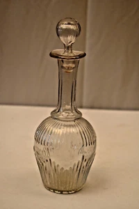 Vintage Ribbed Glass Decanter with Stopper Clear Antique Bottle Early 1900s Barw - Picture 1 of 9