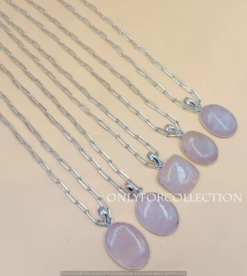 Lote colgante con cadena de piedras preciosas de cuarzo rosa enchapado en plata de ley 925 hecho a mano Foto 1 de 3