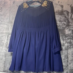 Little Mistress London Navy Blue Ladies Gold Sequins Party Dressy Dress Plus 20 - Picture 1 of 14