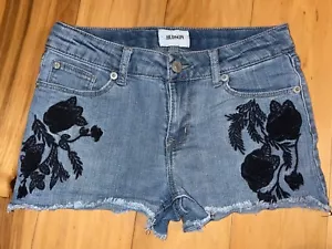HUDSON GIRLS DENIM SHORTS W/ BLACK EMBROIDERED FLOWERS SIZE 14 EXCELLENT COND DD - Picture 1 of 5