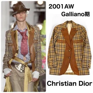 Christian Dior by John Galliano 2001AW Wool Plaid and Leather Trim Jacket - Picture 1 of 10