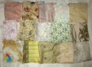 LOT PURE SILK Vintage Sari Fabrics REMNANT 16 pcs 8" SQUARES Cream BEIGE DECOR - Picture 1 of 2