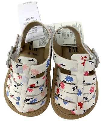NWT Baby Gap Girls 0-3 Months Size 1 White Floral Print Gladiator Sandals - Image 1 of 4
