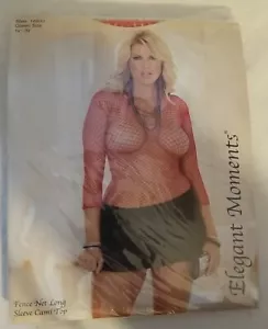 PINK Sheer Fishnet Fence Net Long Sleeve Cami Top 1480Q Queen Size Plus Size - Picture 1 of 8