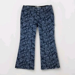 Soft Surroundings Denim Pull On Jeans Women's Large Blue Floral Wide Leg NWOT - Picture 1 of 5