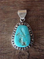 Zuni Indian Jewelry Sterling Silver Turquoise Pendant by Denise Siutza