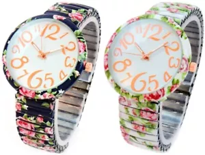 Blekon Collections Analog Quartz Women's 38mm Case Floral Design Stretch Watch - Picture 1 of 3