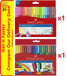 2 x Faber Castell 20 Connector Pens / Textas + Pastel & Neon Child Safe Washable - Picture 1 of 9