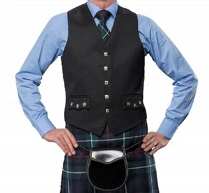 GILET NERO 5 BOTTONI GILET SCOZZESE ARGYLE KILT GILET MATRIMONIO - Foto 1 di 6