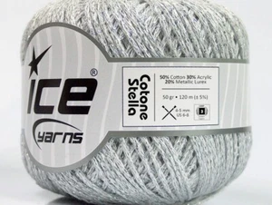 Cotone Stella Light Grey Silver 55289 Ice Yarns DK Metallic Yarn 50gr 131yds - Picture 1 of 6