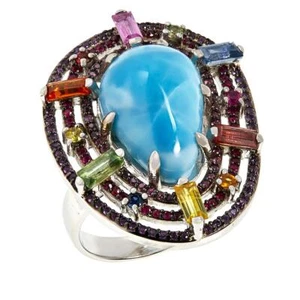 Anello Meher's Jewelry Larimar e pietre preziose zaffiro multicolore argento sterling - Foto 1 di 3