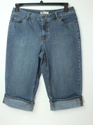 CAPRI FADED GLORY Sz 10 Womens PANTS DENIM JEAN Med Wash STRETCH Mid Rise Cuffs - Image 1 of 4