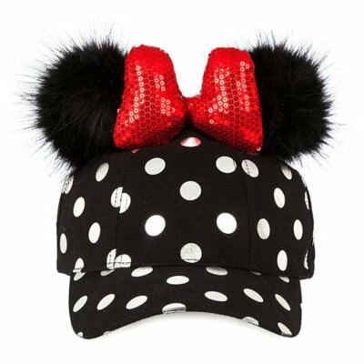 Gorra de béisbol negra con lazo de lentejuelas a lunares plateada Minnie Pom de los parques de Disney nueva con etiquetas Foto 1 de 2