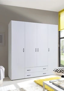 Armadio moderno camera da letto 4 ante battenti 2 cassetti bianco salvaspazio - Foto 1 di 13