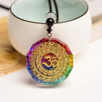 7 Chakra Crystal Orgonite Resin Pendant Necklace Women Men Healing Talisman - Image 1 of 4