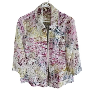 Coldwater Creek Woman's Size 18 Colorful Burnout Sheer Full Zip Jacket LT Weig - Picture 1 of 6