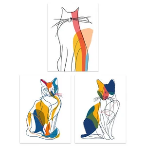 Set of 3 Modern Colourful Abstract Line Cat Lover 12X16" Wall Art Prints - Picture 1 of 7