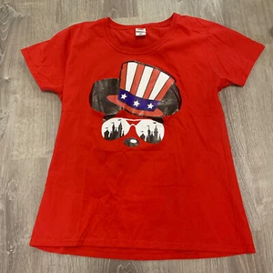 Fruit Of The Loom Girls Top sz L Red Short Sleeve Crew Mickey Mouse Americana - Picture 1 of 14