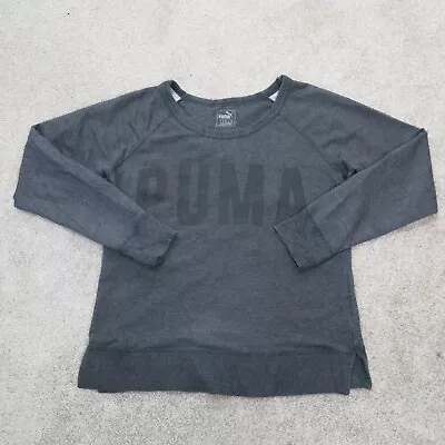 Puma Womens Pullover Sweater Knitted Crew Neck Long Sleeve Logo Gray Size Small • 19.99€