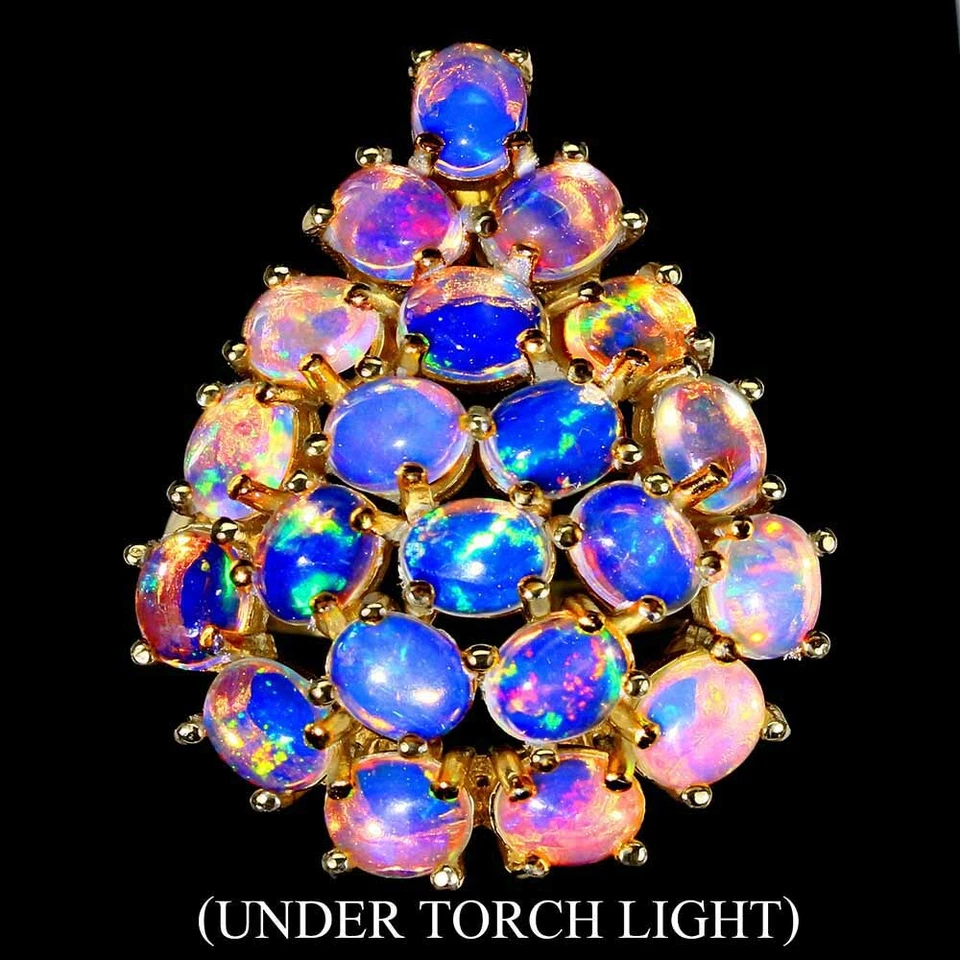 925 Anello Argento Sterling Ovale Opale di Fuoco Naturale Gemma Gioielli Misura - Immagine 1 di 4