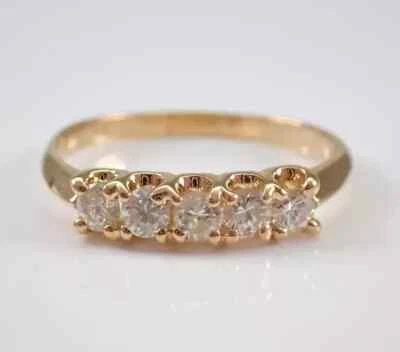 1.50Ct Lab Created Diamond 5 Stone Stackable Wedding Band 14K Yellow Gold Plated - Image 1 of 4