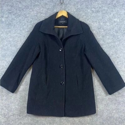 Jones New York Wool Cashmere Blend Coat Size 8 Black Classic Preppy Essential - Image 1 of 4