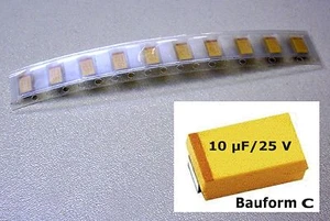 10 Stück SMD Tantal Kondensatoren 10 µF / 25V - Bauform C (M2016) - Picture 1 of 1