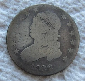 1822 25C Capped Bust Silver Quarter Rare Key Date Graffiti Damaged Hole Filler - Picture 1 of 3
