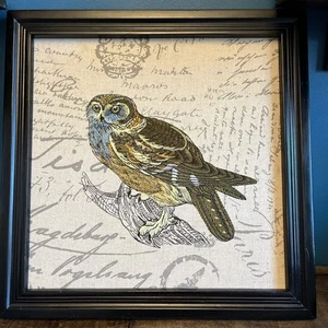 Pier 1 Imports Búho Bordado 18x18 Enmarcado Rústico ~ 2013 ~ Usado en Excelente Condición - Imagen 1 de 7