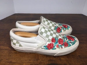 VANS Slip-On Rose Embroidery Checker Checkerboard Women's 7.5 Men's 6 Shoes - Picture 1 of 9