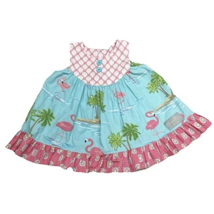 Eleanor Rose Flamingo Tunic Dress Sz 3-4 Summer Beach Whimsical Print Blue Pink - Picture 1 of 7