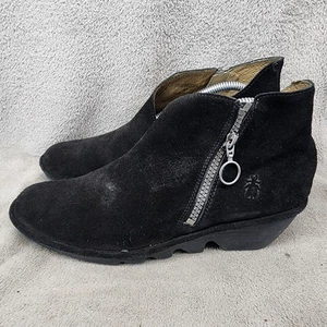 Fly London Damenschuhe Größe EU 41 US 10 schwarz Wildleder seitlicher Reißverschluss Keilabsatz Stiefeletten - Bild 1 von 12