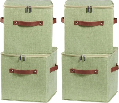 4PCS Storage Cube with Lid Cloth Organizer PU Leather Handle - Image 1 of 4
