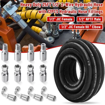 25FT 1/2" 2-Wire Hydraulic Tube w/ 12 Fittings (JIC Female & NPTF Male & JIC Fem - Image 1 of 4