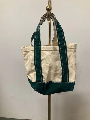 Vintage LL Bean Micro Mini Boat & Tote Canvas Bag USA Green White - Image 1 of 4