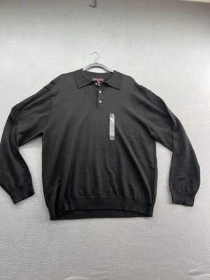 Linea Uomo Sweater Mens 2XL Black Long Sleeve Polo Wool Blend Knit Pullover - Image 1 of 4