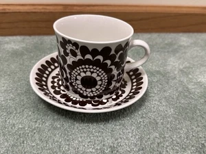Finland Arabia Brown White Floral Coffee Cup & Saucer 100 Year Anniversary VGUC - Picture 1 of 10