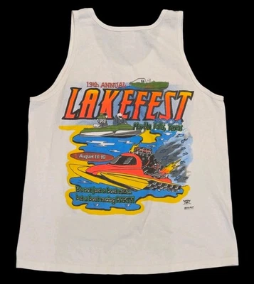 Vintage Lakefest Boat Race Shirt Y2K Muscle Tank Beach Summer White FOTL Medium - Image 1 of 4