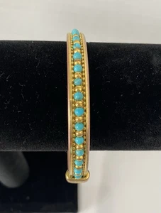 Vintage Milor Italy Bronze Yellow Gold Tone Turquoise Bangle Bracelet 2.5” Dia - Picture 1 of 5