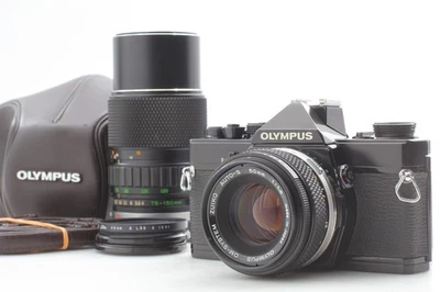 2 Lens [Almost MINT] Olympus OM-1 Black Film Camera  50mm & Zoom Lens From JAPAN - Image 1 of 4
