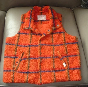 Tiny Cottons (designed in Barcelona) Orange plaid sherpa vest Size 8y - NICE! - Picture 1 of 6