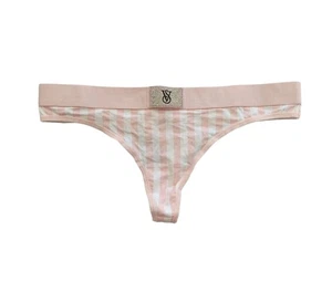 Nuovo VICTORIA'S SECRET M rosa bianco righe lucide toppa perizoma mutandine donna - Foto 1 di 8