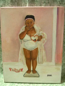 Den-707 Dianne Dengel OOAK "DIÄT SCHOKOLADE" Ölgemälde 14" hoch x 11" breit - Bild 1 von 4