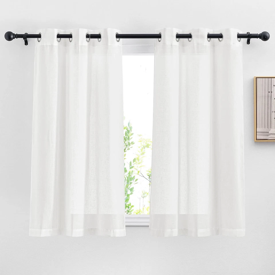 NICETOWN White Semi Sheer Cafe Curtains 24 Inch Long Grommet Linen Blend Causal