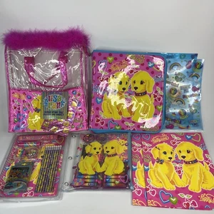 Vintage NEW 90s Lisa Frank Pink Binder Folder Stationary pencil Lot Puppy Love - Picture 1 of 18