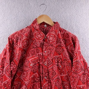 Vintage Tru West Rockmount Ranch Wear Red Bandana Print Pearl Snap Shirt Mens M - Picture 1 of 7