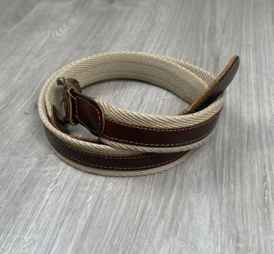 Christian Dior Belt Mens 30 Canvas and Leather Brass Buckle Preppy Golf READ - Image 1 of 4