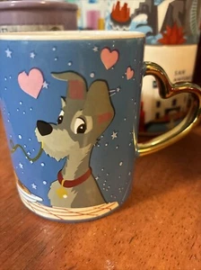 Disney Lady And The Tramp Mug With Golden Heart Shaped Handle 14oz - Picture 1 of 2