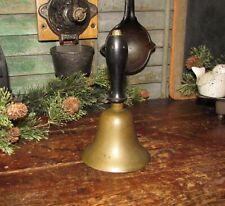 Primitive Antique Vtg Metal Cast Brass School Teacher Desk Bell Wooden Handle